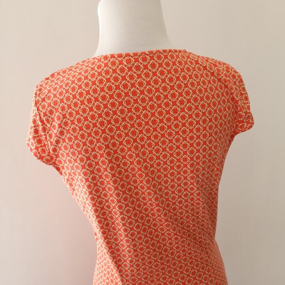 J. McLaughlin Silk Twist Front Dress Short Sleeve Orange Geometric Small - Picture 7 of 11
